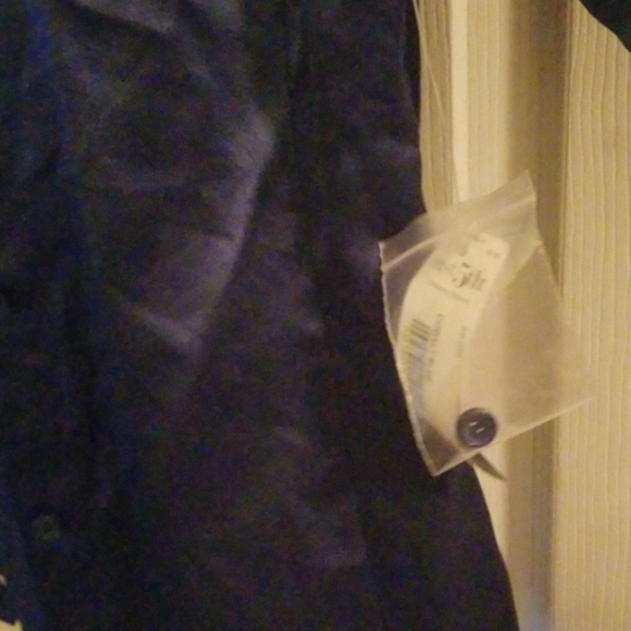 Shiny navy button down blouse - Picture 2 of 2